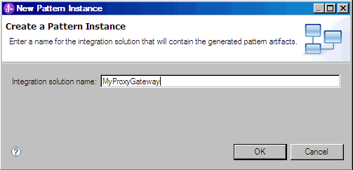 This picture shows the New Pattern Instance selection panel. Fill in the Integration solution name (MyProxyGateway) here.