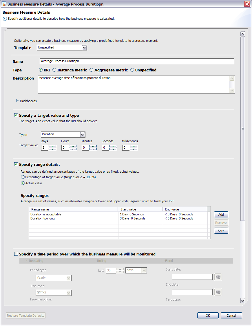 Business Measure Details - Average Process Duration window