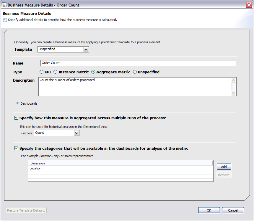 Business Measure Details - Order Count window