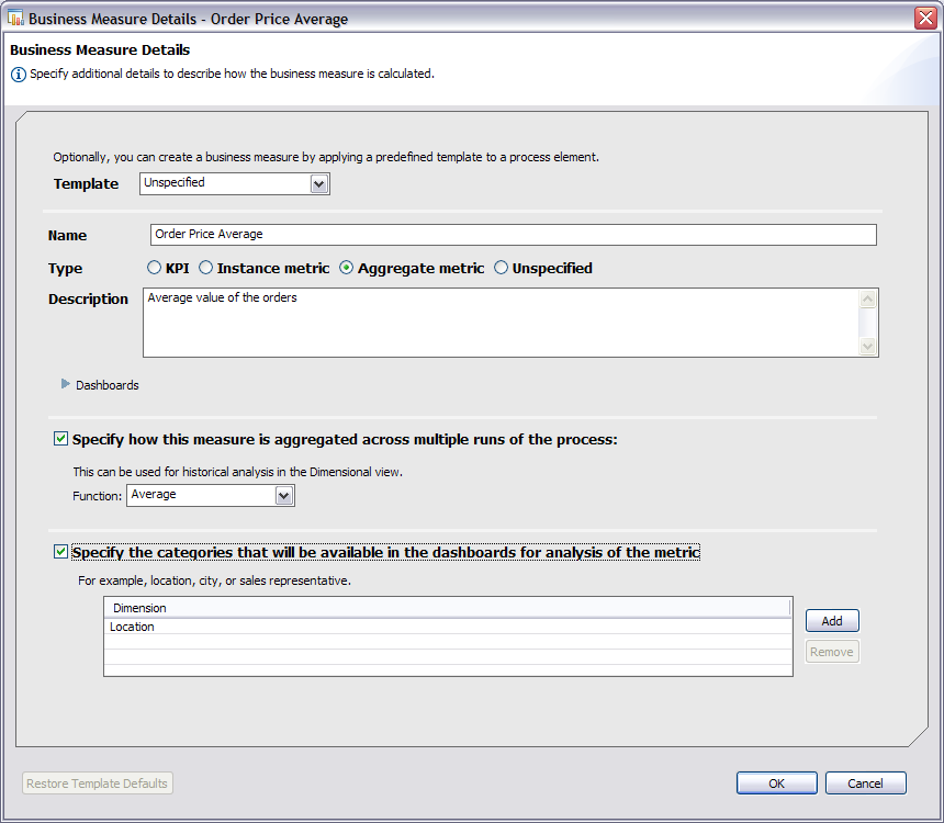 Business Measure Details - Order Price Average window