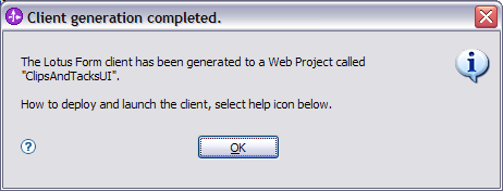 Client generation completed message box