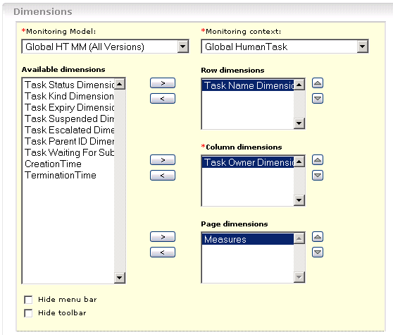 Dimensions configuration