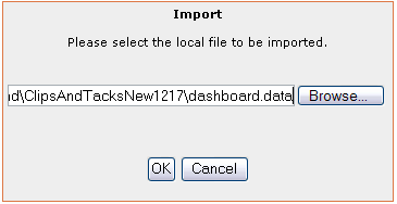 Dashboard data import dialog