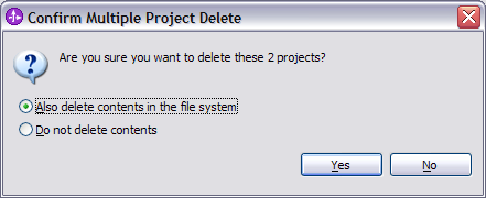 Project delete confirmation dialog