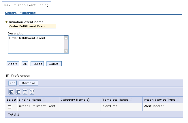 New Situation Event Binding General Properties