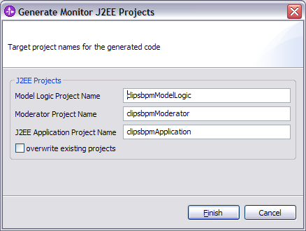 Generate Monitor J2EE Projects Dialog