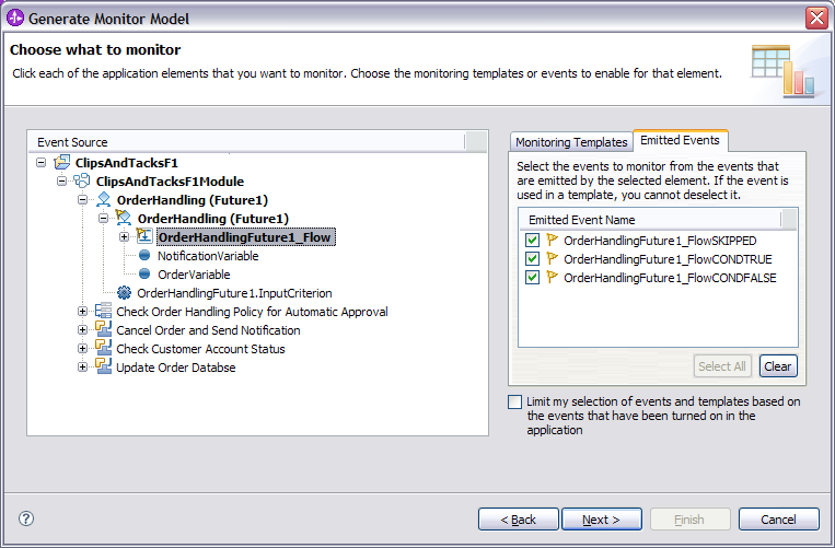 Choose what to monitor dialog