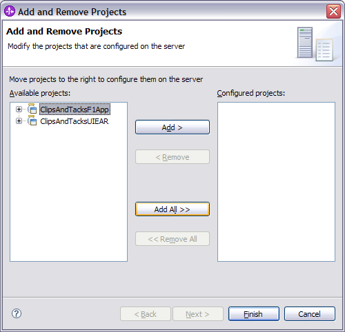 Add and remove projects dialog