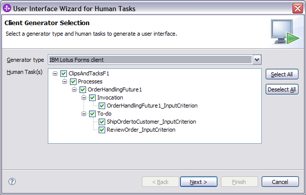 User Interface Wizard for Human Tasks Client Generation