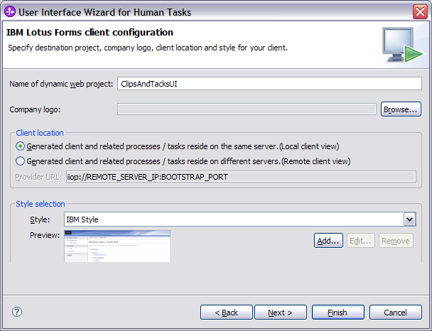 User Interface Wizard for Human Tasks configuration