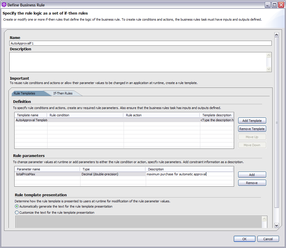 Automatic approval in the business rule