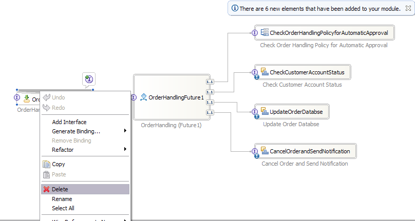 Deleting the export element from the Assembly diagram