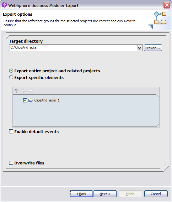 WebSphere Business Modeler Export wizard target directory