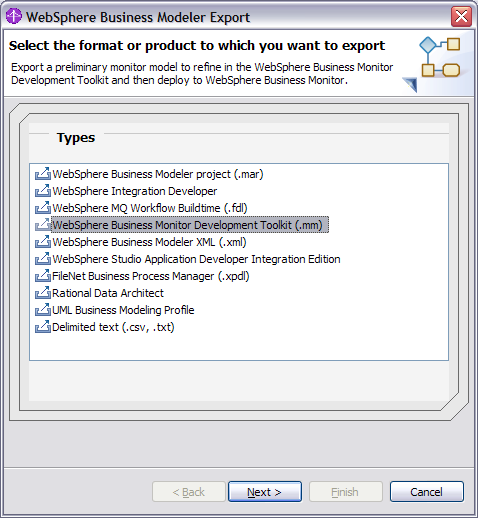 WebSphere Business Modeler Export wizard