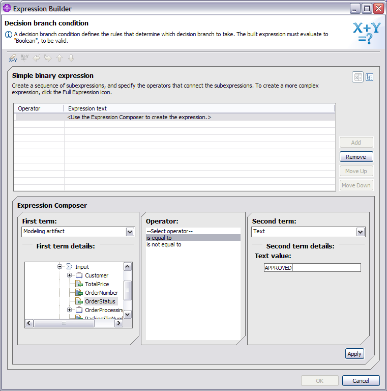 Decision branch condition, Simple binary expression