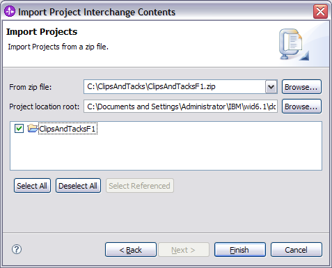 Import Project Interchange Contents page