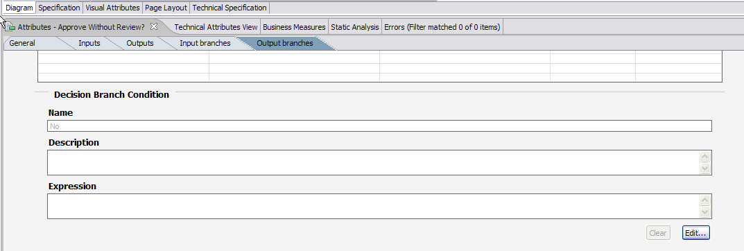 Output branches tab and Expression tab