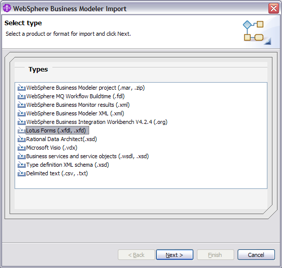 Select type of product to import.