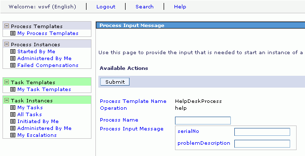 The Process Input Message view opens: