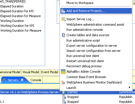 Add and remove projects menu