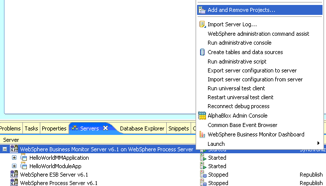 Add and Remove projects menu