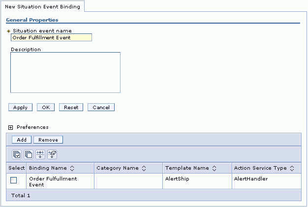 New Situation Event Binding tab