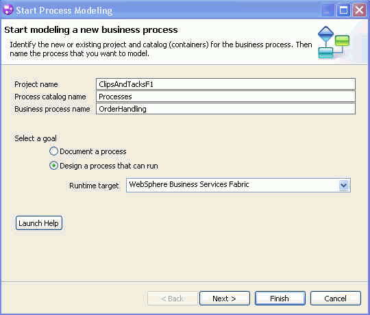 Start Process Modeling window