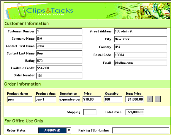 Customer Information window