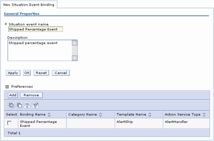 New Situation Event Binding General Properties