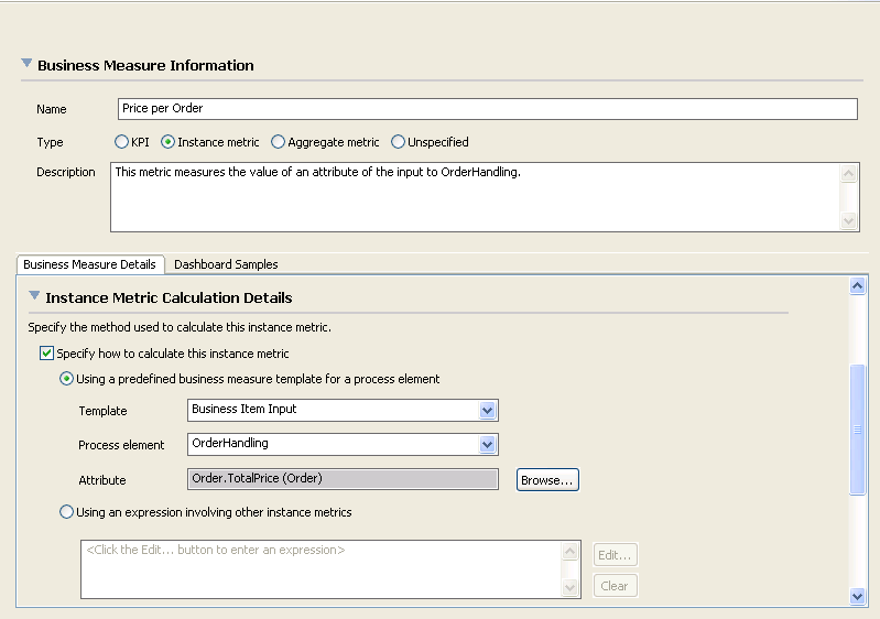 Information for the Price per Order key performance indictor