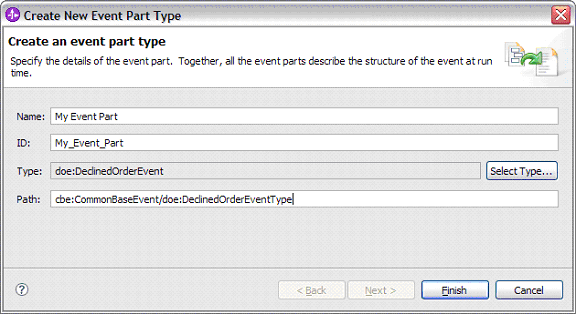 Create New Event Part Type window