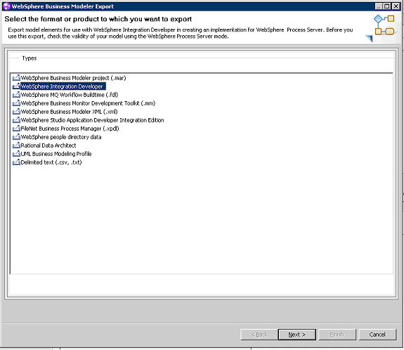 WebSphere Business Modeler Export wizard