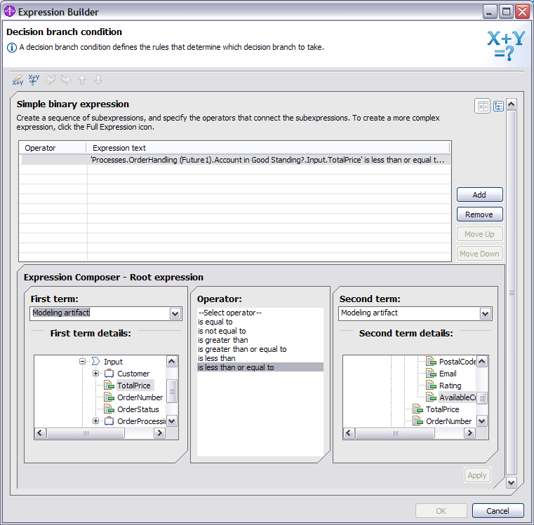 Decision branch condition, Simple binary expression