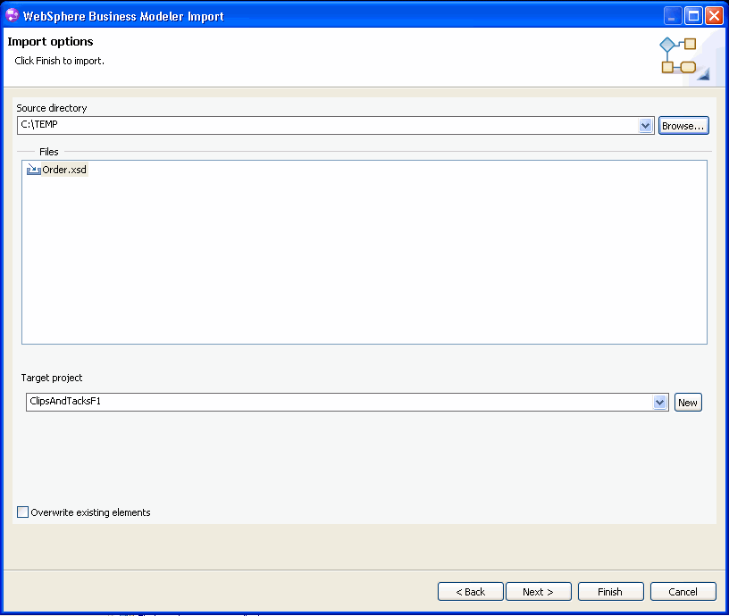 Source directory path, list of files, and Target project name.