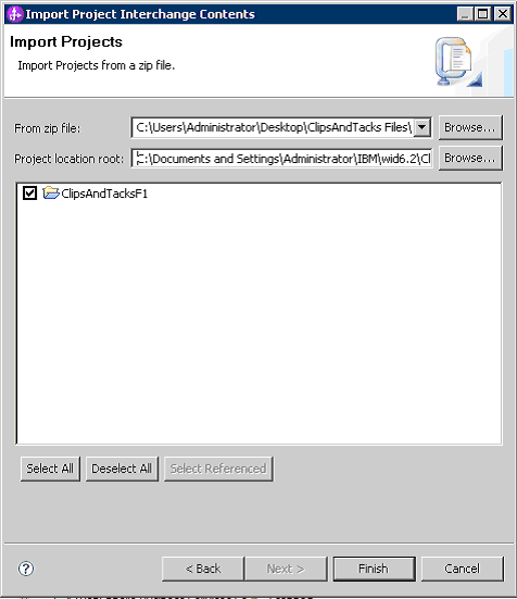 Import Project Interchange Contents page