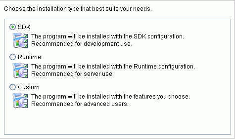 Forms server installation type window