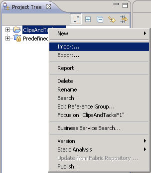 Project Tree, Processes > Import menu