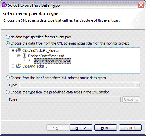 Select Event Part Data Type window