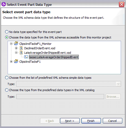 Select Event Part Data Type window