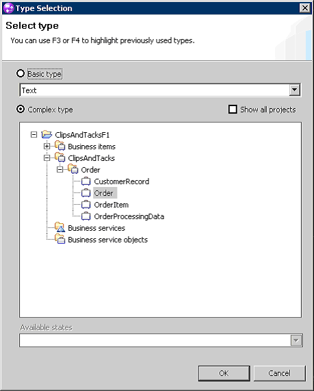 Type Selection window
