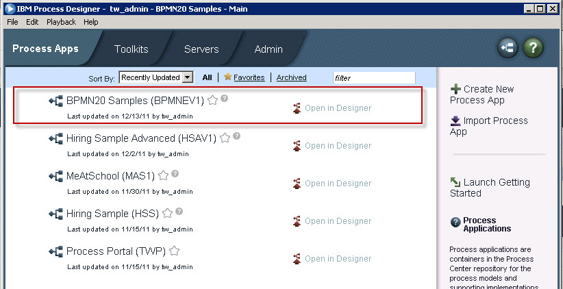 Run The Sample Before Running The Sample Download And Import The Sample Twx Published In The Download Section The Name Of The Sample Is Laptoporder Complete3 Twx After The Import In Ibm Process Designer You Will Find The Sample In Process