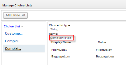 Choice List Complaint Type