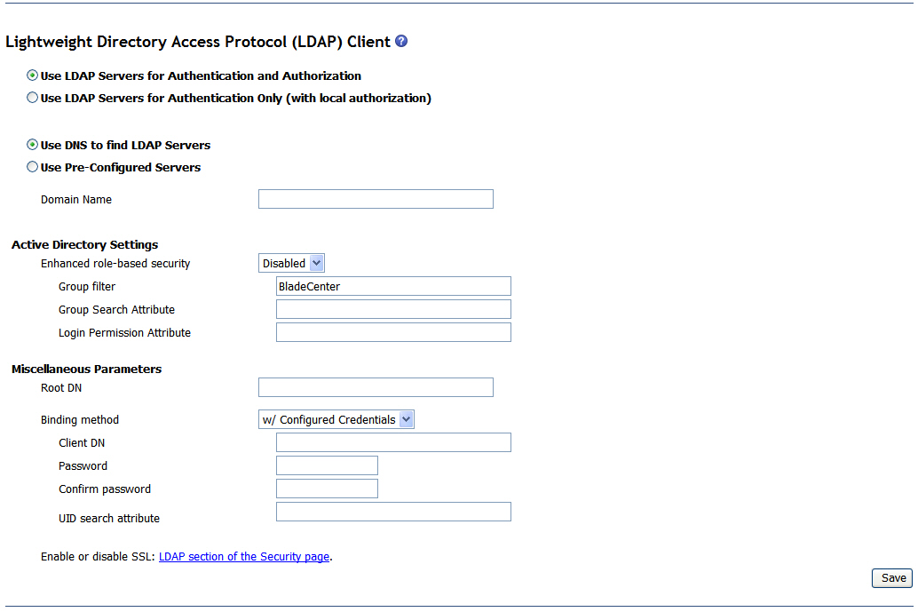Graphic illustrating the LDAP client setup page for legacy authentication and authorization using DNS.